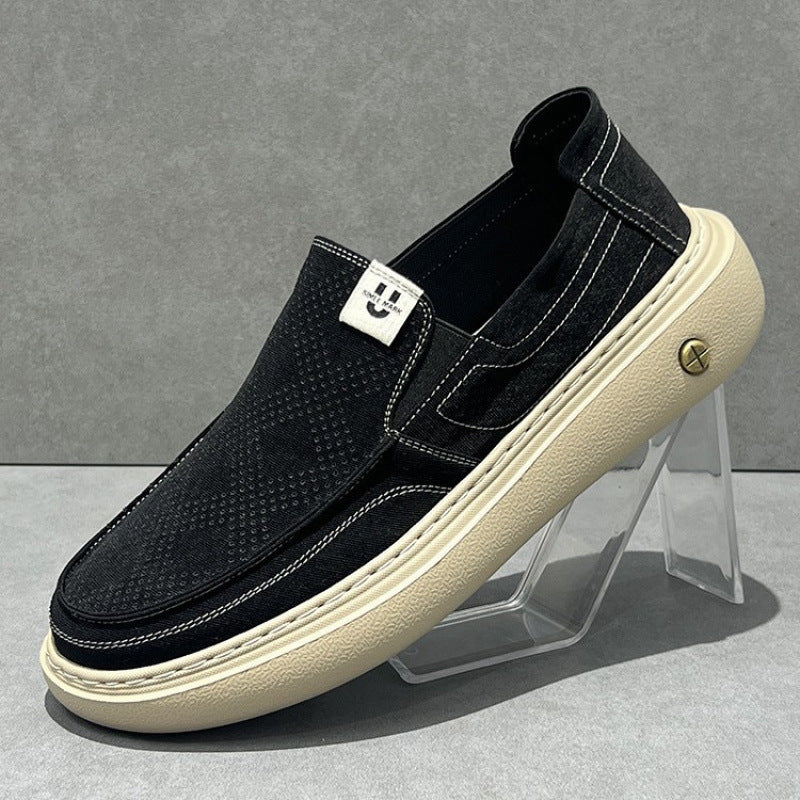 Beau - Men's Wide-Toe Canvas Slip-On Sneakers, Thick Sole Comfort Shoes