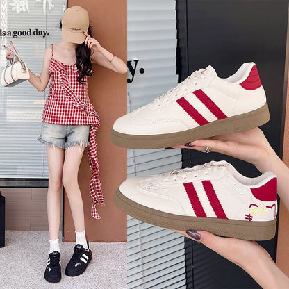 Mara - Women's Cat Embroidery Skate Sneakers, Cute Korean-Style Shoes