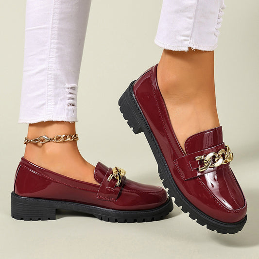 Briar - Women's Metal Chain Loafers, British-Style Leather Flats