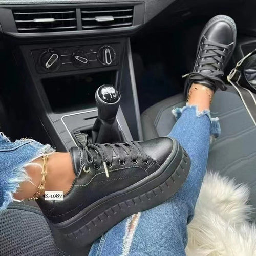 Luna - Women's Platform Lace-Up Sneakers, Thick Sole Nurse Shoes