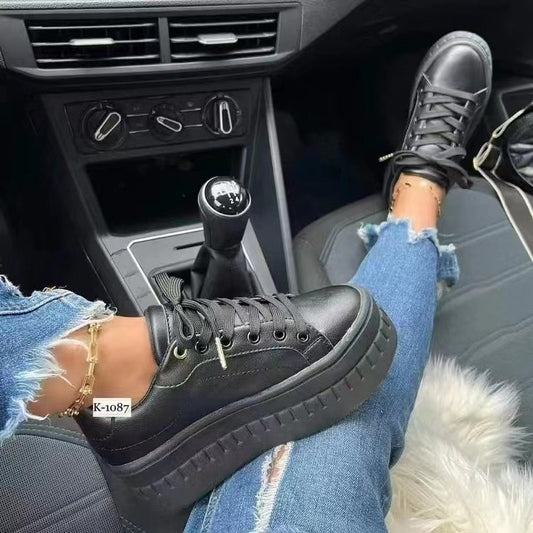 Luna - Women's Platform Lace-Up Sneakers, Thick Sole Nurse Shoes