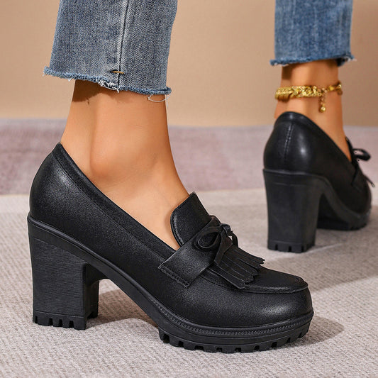 Cleo - Women's British-Style Patent Loafers, Chunky Heel Slip-On Shoes