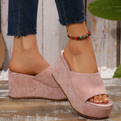 Ivy - Women's Platform Wedge Slides, Solid Color Beach Sandals