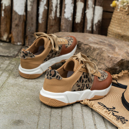 Skye - Women's Leopard Print Low-Top Sneakers, Color-Block Lace-Up Shoes