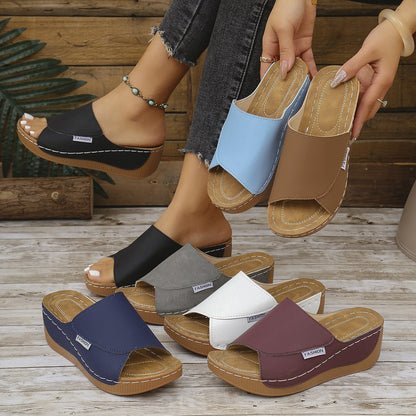 Talia - Women's Wedge Platform Beach Slides, Open-Toe Comfort Sandals