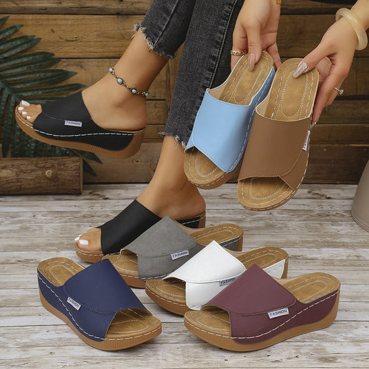 Talia - Women's Wedge Platform Beach Slides, Open-Toe Comfort Sandals