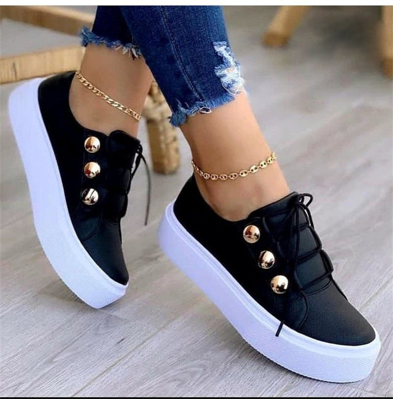 Luna - Women's Round-Toe Platform Flats, Metallic Thick Sole Casual Shoes