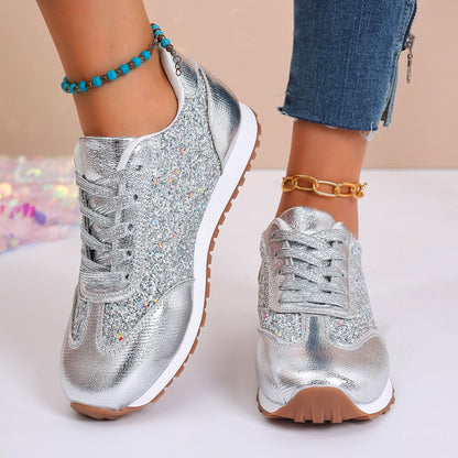 Lyra - Women's Sequin Dad Sneakers, Sparkly Platform Casual Shoes