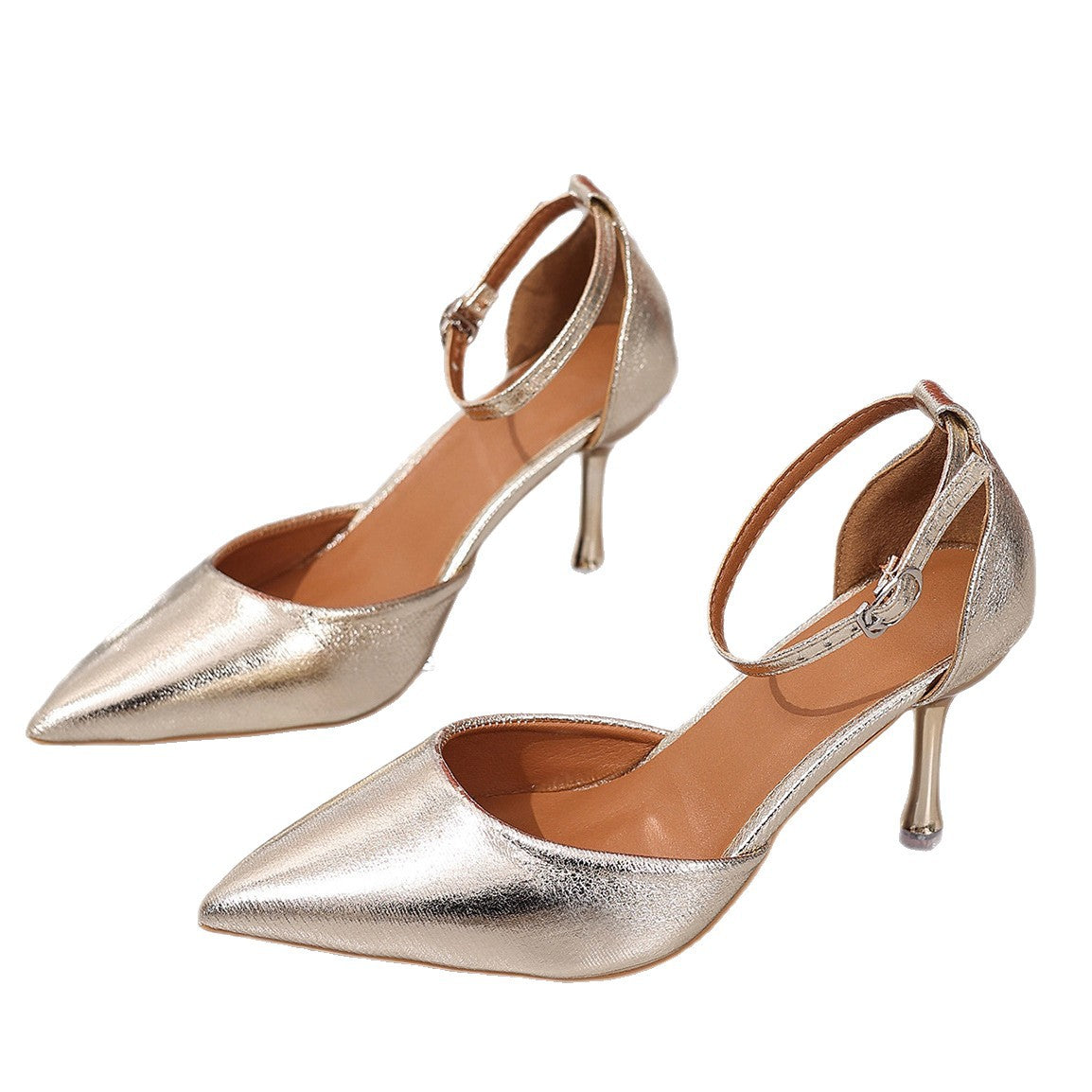 Talia - Women's Metallic Stiletto Sandals, Single-Strap Elegant Heels