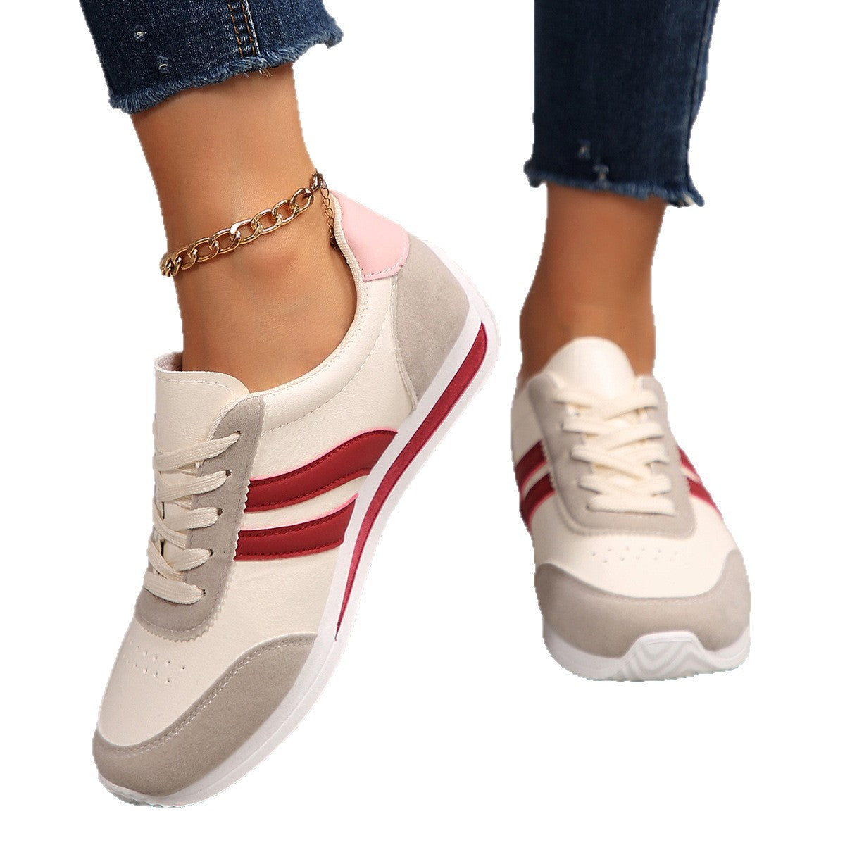 Faye - Women's Classic Low-Top Sneakers, Color-Block Flat Lace-Up Shoes