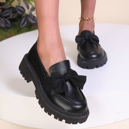 Edie - Women's British-Style Chain Loafers, Bow Detail Flat Shoes