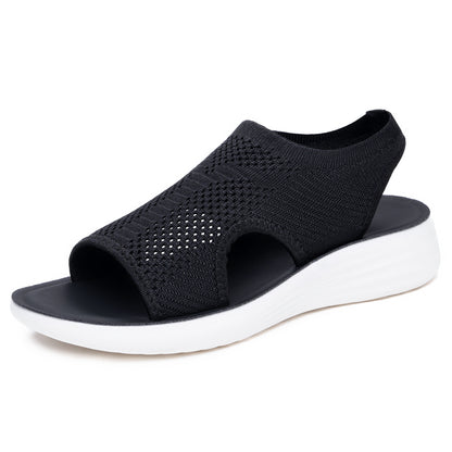 Briar - Women's Knit Cut-Out Roman Flats, Breathable Open-Toe Sandals