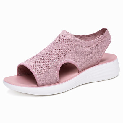 Briar - Women's Knit Cut-Out Roman Flats, Breathable Open-Toe Sandals