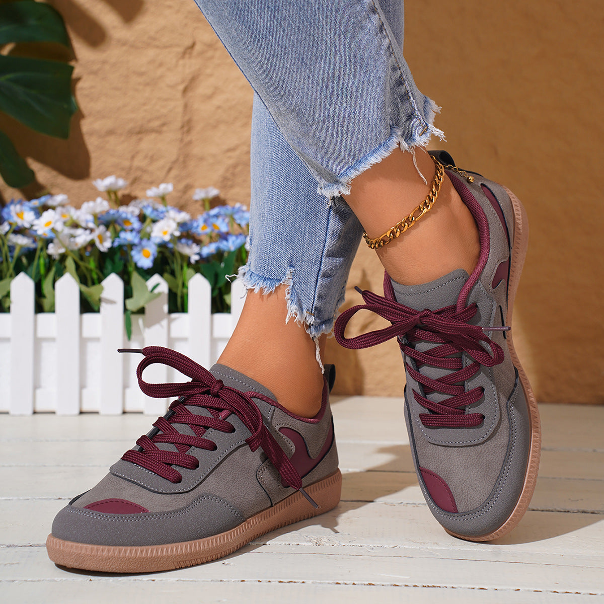 Luna - Women's Color-Block Round-Toe Flats, Casual Low-Cut Shoes