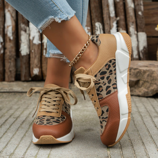 Skye - Women's Leopard Print Low-Top Sneakers, Color-Block Lace-Up Shoes