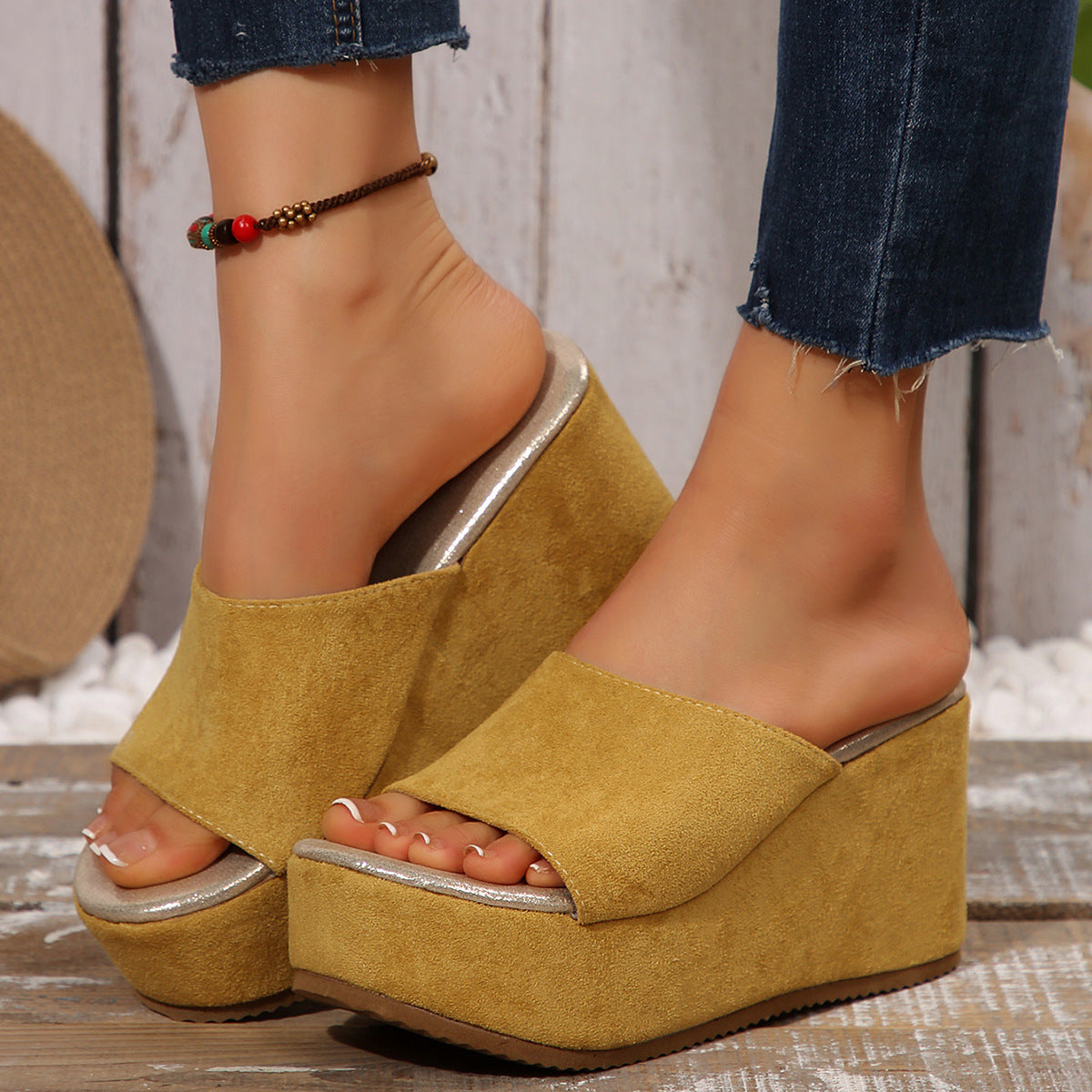 Ivy - Women's Platform Wedge Slides, Solid Color Beach Sandals