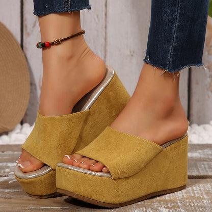 Ivy - Women's Platform Wedge Slides, Solid Color Beach Sandals