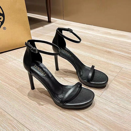 Elara - Women's Strappy Stiletto Platform Sandals, Sexy Metallic Heels