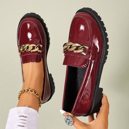 Briar - Women's Metal Chain Loafers, British-Style Leather Flats