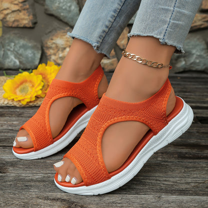 Wren - Women's Knit Open-Toe Roman Sandals, Breathable Flat Shoes