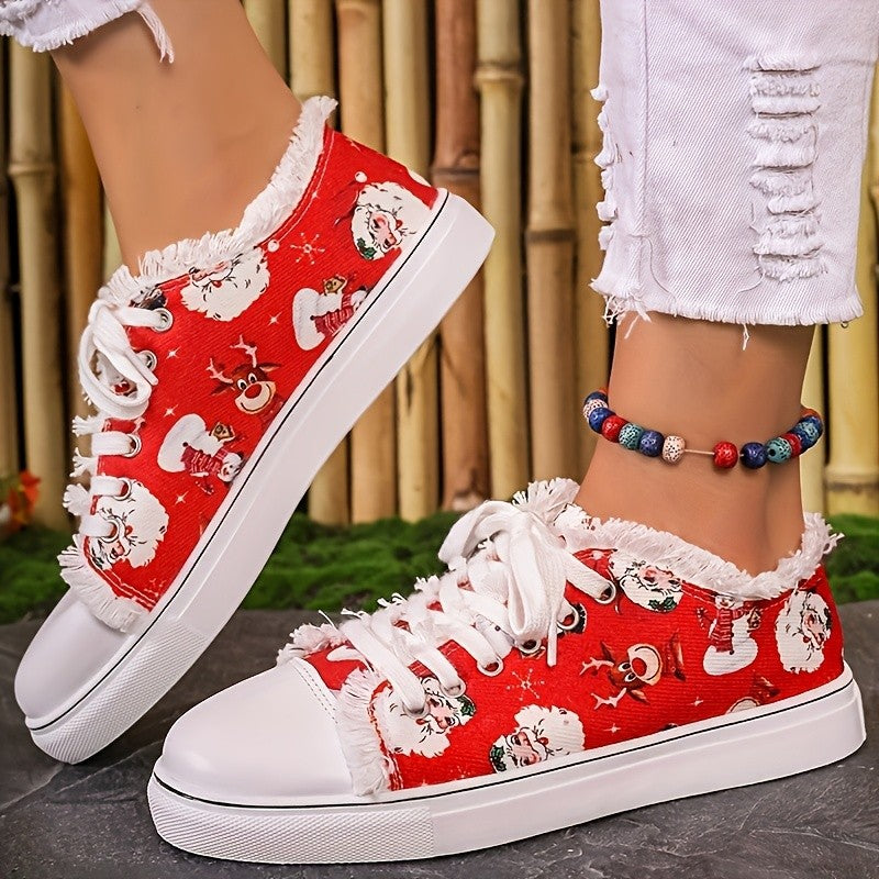 Zara - Women's Graffiti Print Lace-Up Sneakers, Trendy Hip-Hop Casual Shoes