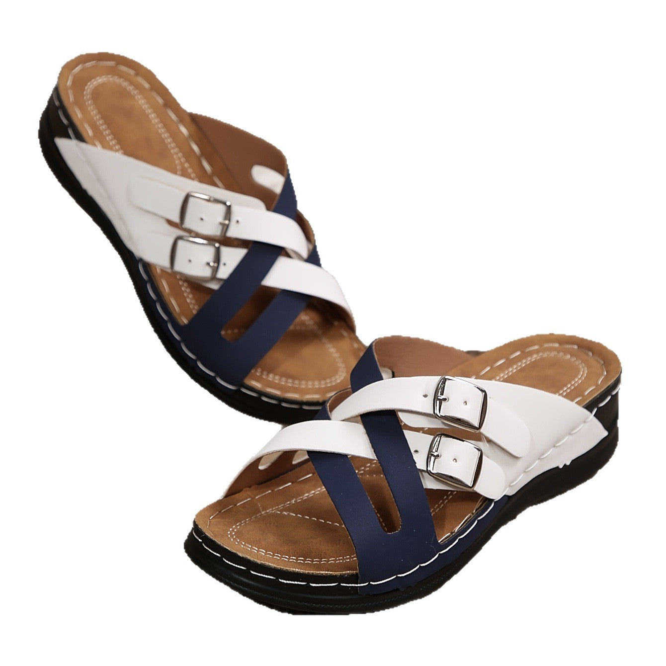 Talia - Women's Crossover Platform Slides, Buckle Strap Comfort Sandals