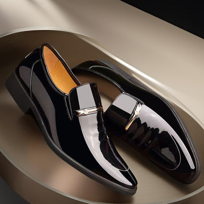 Reid - Men's Patent Leather Business Shoes, Formal Wedding Slip-On Oxfords
