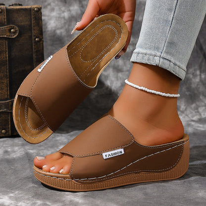 Talia - Women's Wedge Platform Beach Slides, Open-Toe Comfort Sandals