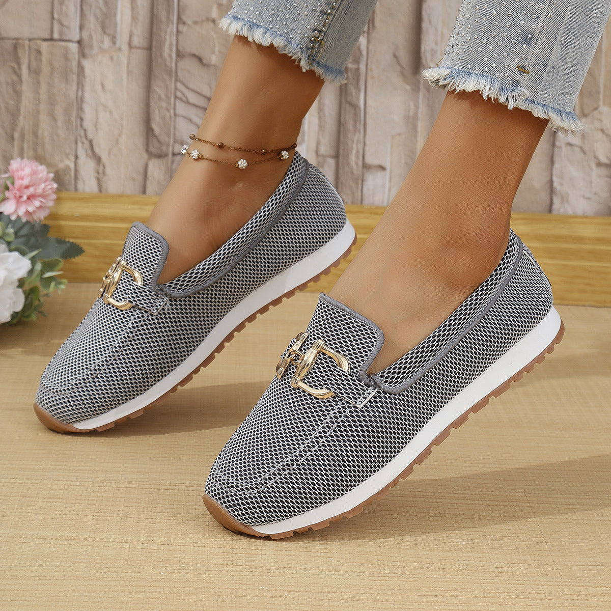 Zara - Women's Round-Toe Buckle Slip-On Flats, Comfortable Everyday Shoes