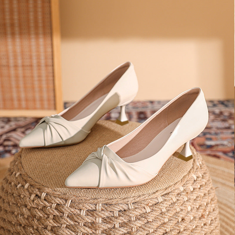 Faye - Women's Vintage Pointed-Toe Pumps, Elegant Low-Heel Office Shoes
