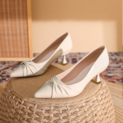 Faye - Women's Vintage Pointed-Toe Pumps, Elegant Low-Heel Office Shoes