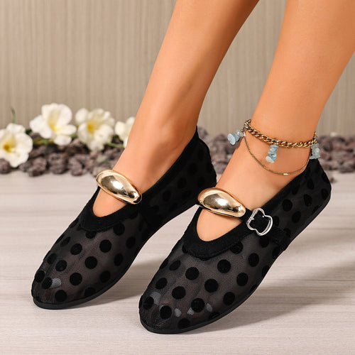 Nova - Women's Metallic Buckle Slip-On Flats, Low-Cut Casual Loafers