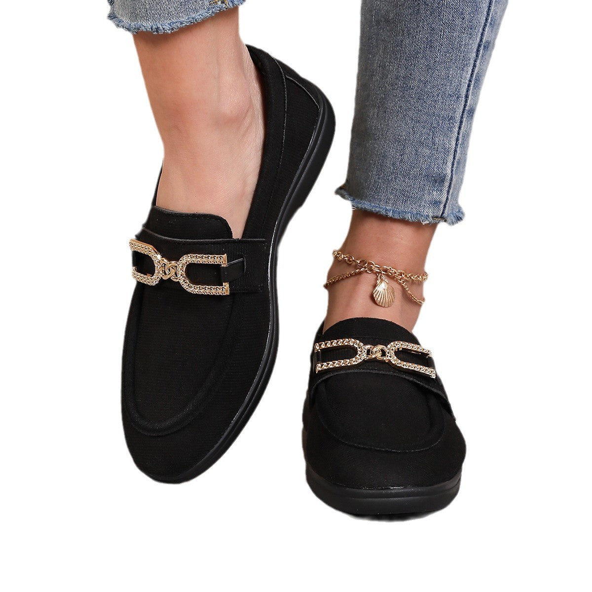 Nova - Women's Rhinestone Slip-On Loafers, British-Style Retro Flats