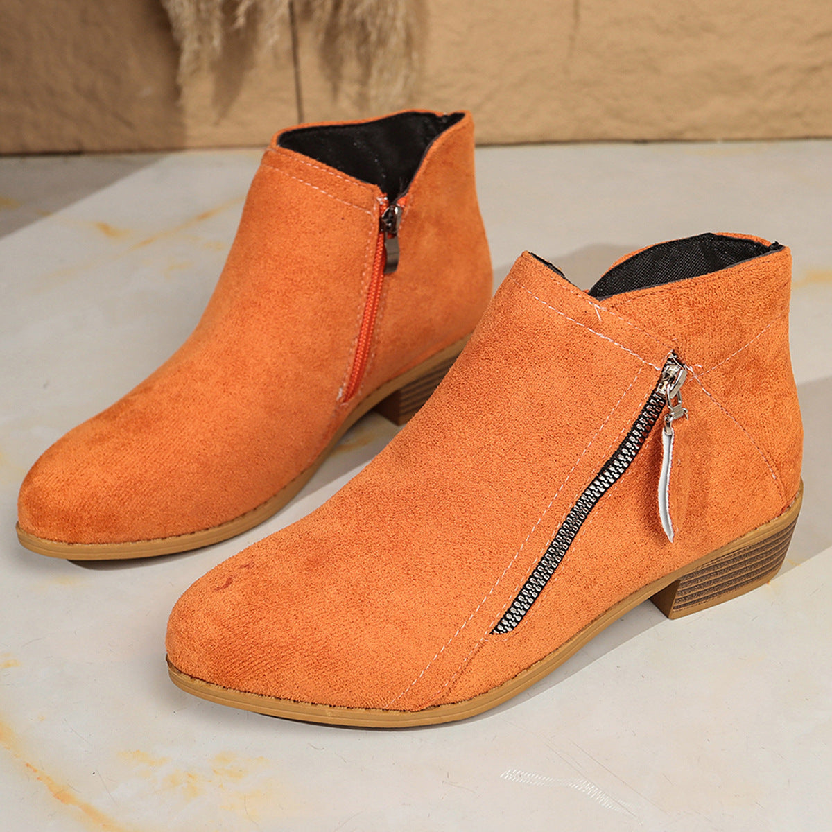 Nora - Women's Suede Chunky Heel Ankle Boots, Side-Zip Booties