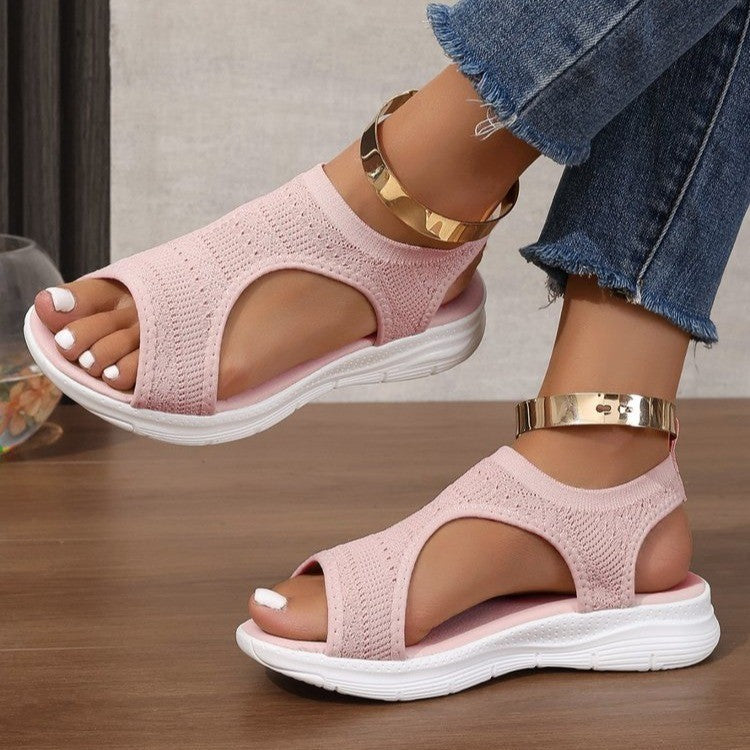 Wren - Women's Knit Open-Toe Roman Sandals, Breathable Flat Shoes