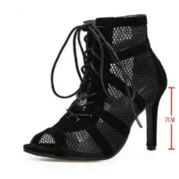 Edie - Women's Mesh Cross-Strap Stiletto Sandals, Sexy Open-Toe Heels