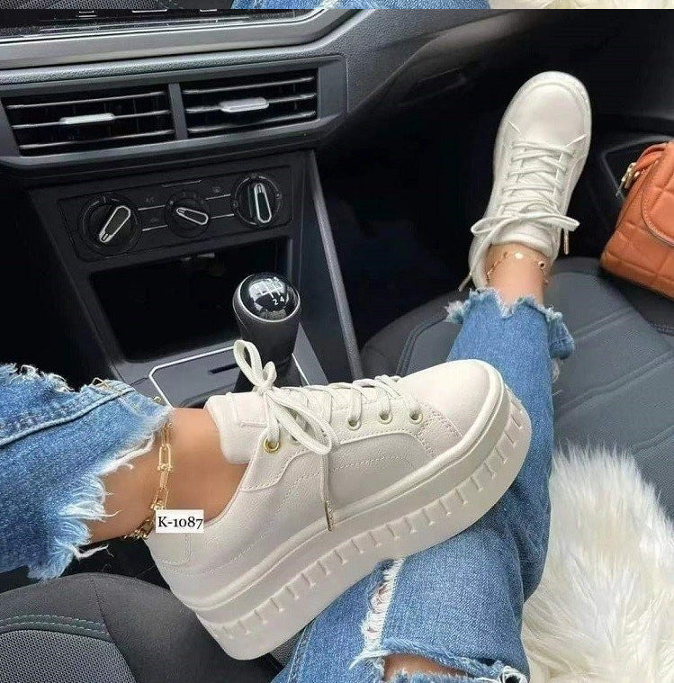 Luna - Women's Platform Lace-Up Sneakers, Thick Sole Nurse Shoes