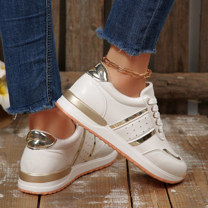 Mia - Women's Lace-Up Round-Toe Sneakers, Comfortable Student Casual Shoes