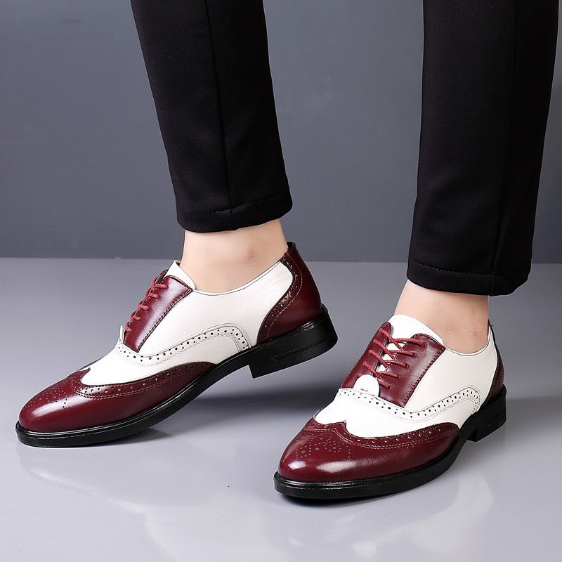 Liam - Men's Brogue Wingtip Business Shoes, Two-Tone Formal Oxfords