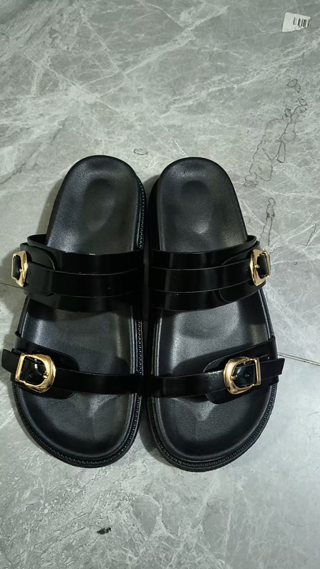 Briar - Women's Buckle Strap Platform Slides, Ring Detail Comfort Sandals