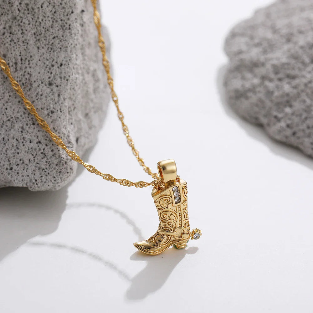 Vintage Cowgirl Boot Necklace