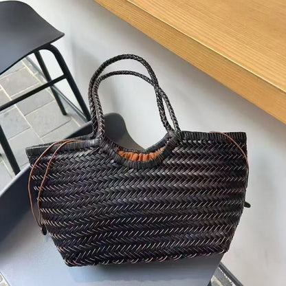 Kathy - Leather Woven Tote Bag
