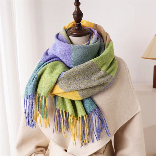 Sofia Amoretti Fringe Scarf with Color-Block Pattern