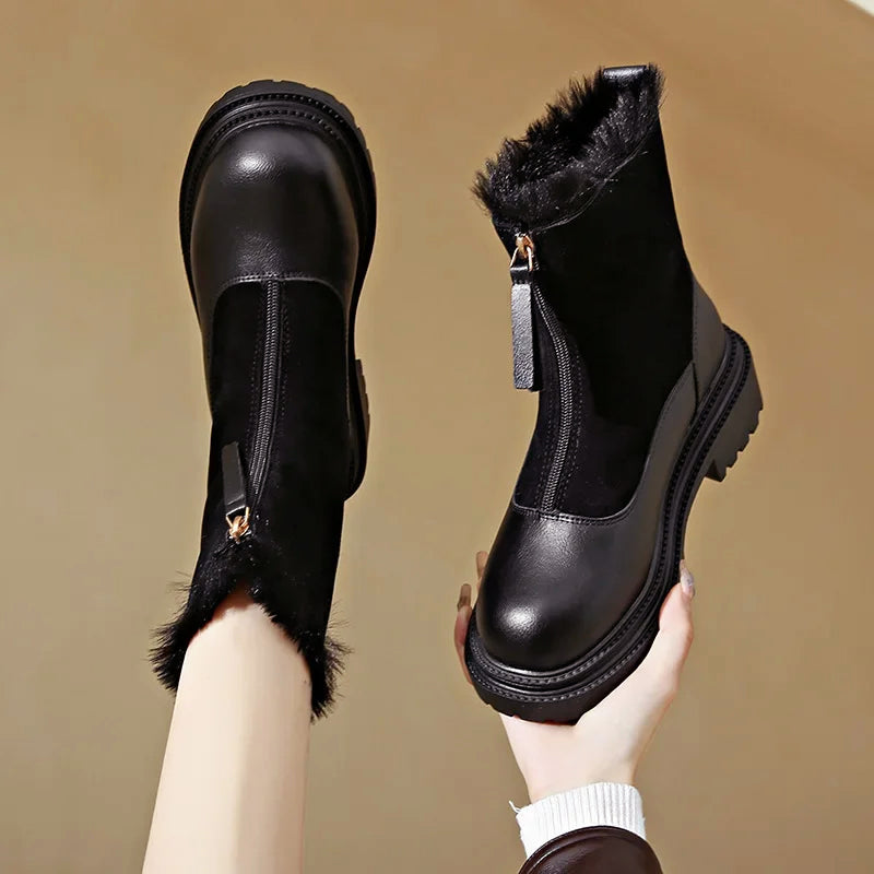 Women’s Ankle Boots with Mixed-Texture Leather Finish