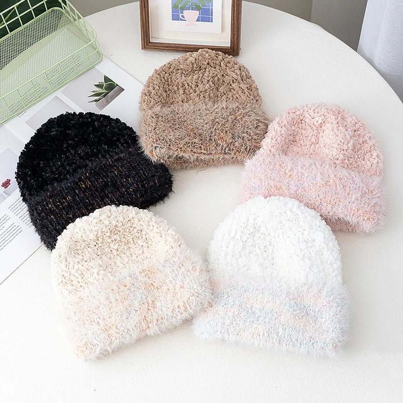 Women's Fluffy Beanie with Faux Fur Trim