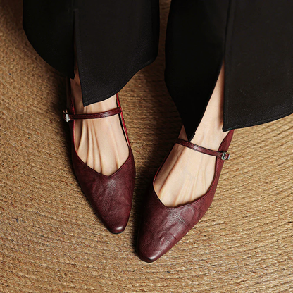 Women’s Genuine Leather Mules with Mary Jane Strap