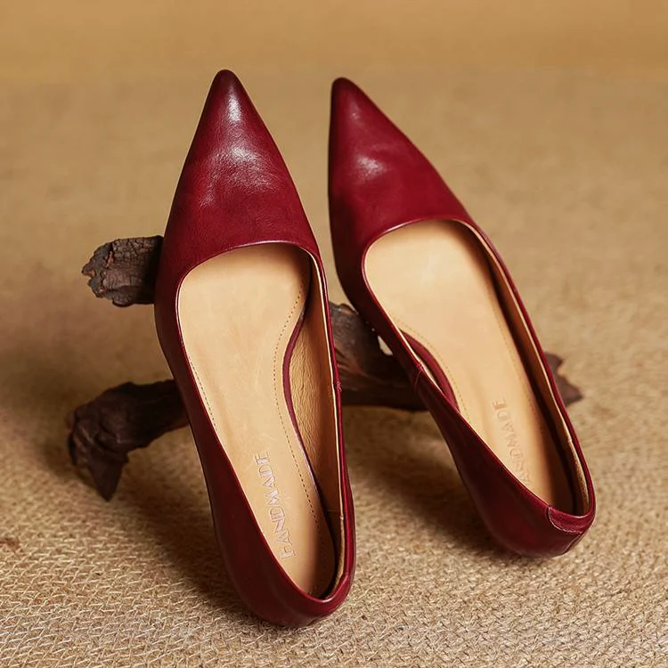 Women’s Genuine Leather Pointed Kitten Heels