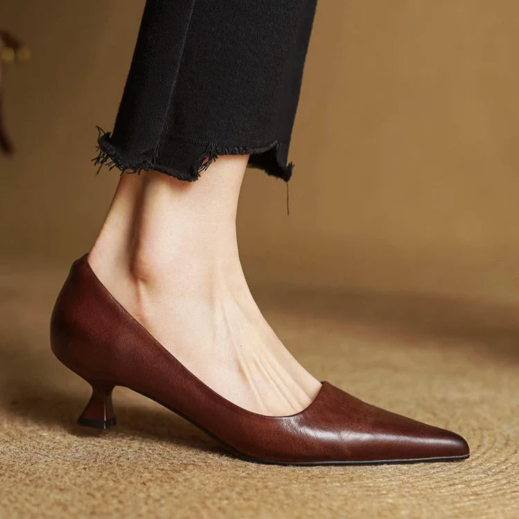 Women’s Genuine Leather Pointed Kitten Heels