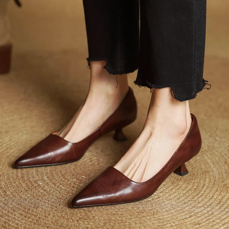 Women’s Genuine Leather Pointed Kitten Heels