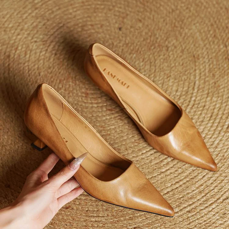 Women’s Genuine Leather Pointed Kitten Heels